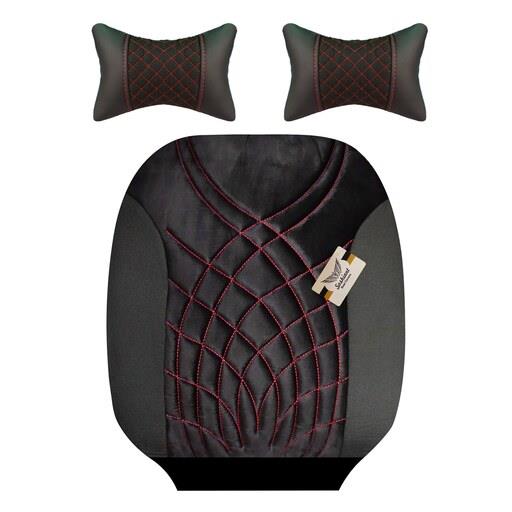 روکش صندلی سوشیانت مناسب برای پژو 206 و 207 وسط مخمل دیاموند قرمز با  پشت گردنی